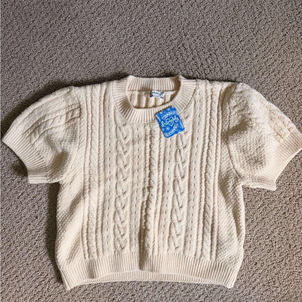 Vintage style Cable Knit Short-Sleeve Sweater - Cream
